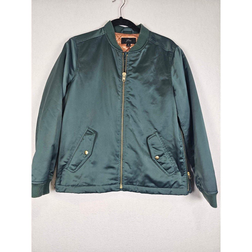 Streetwear J.Crew Bomber Jacket Women XS Green Satin Quilted Zip K3868